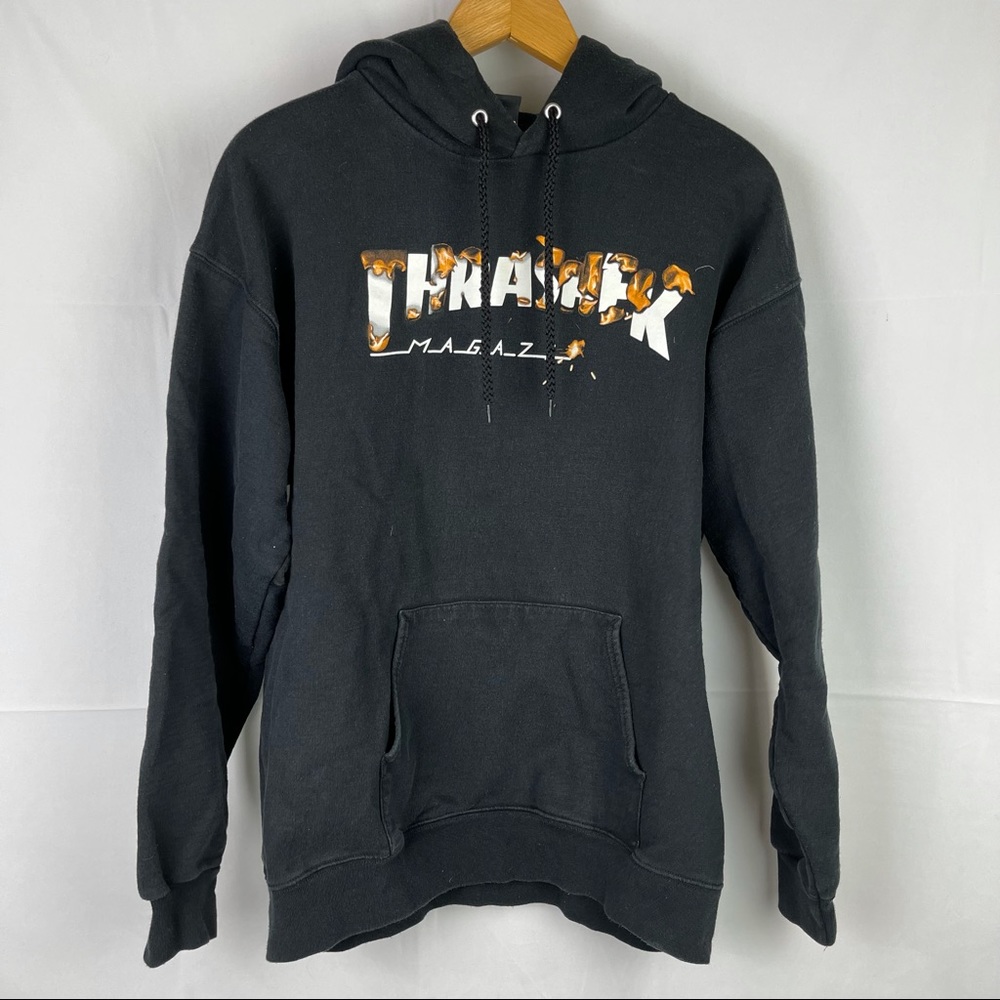Thrasher Black Graphic Flame Kangaroo Pocket Hoodie